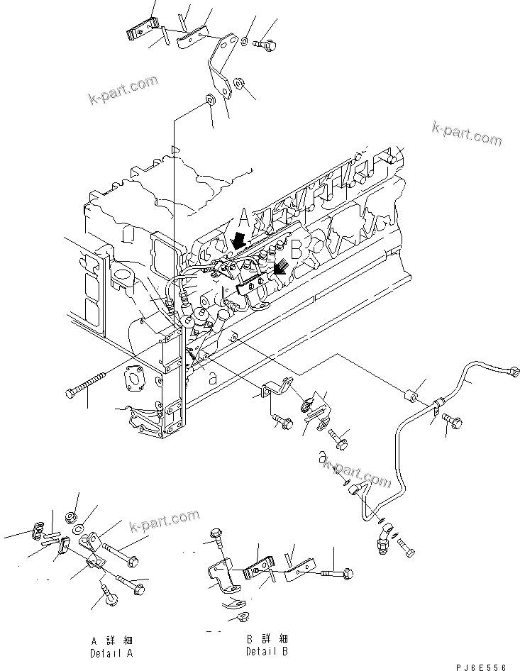 Komatsu parts book diagram for SAA6D140E-3D-8 S/N 110003-UP (Rear Engine): FUEL PUMP SUPPLY AND RETURN PIPING(#110134-110811)