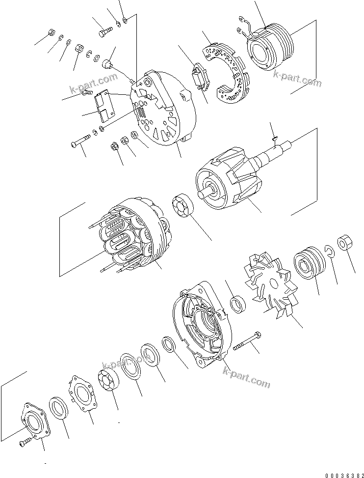 Komatsu parts book diagram for SAA6D140E-3D-8 S/N 110003-UP (Rear Engine): ALTERNATOR (75A) (WITH NON HARDENING PULLEY) (INNER PARTS)(#110948-)