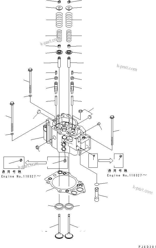 Komatsu parts book diagram for SAA6D140E-3J-1 S/N 111534-UP: CYLINDER HEAD(#110150-)