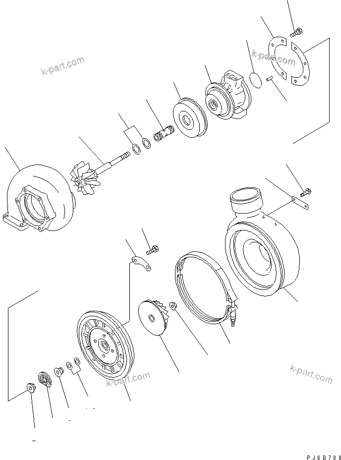 Komatsu parts book diagram for SAA6D140E-3J-1 S/N 111534-UP: TURBOCHARGER (KTR110L-585E) (INNER PARTS)(#110014-)