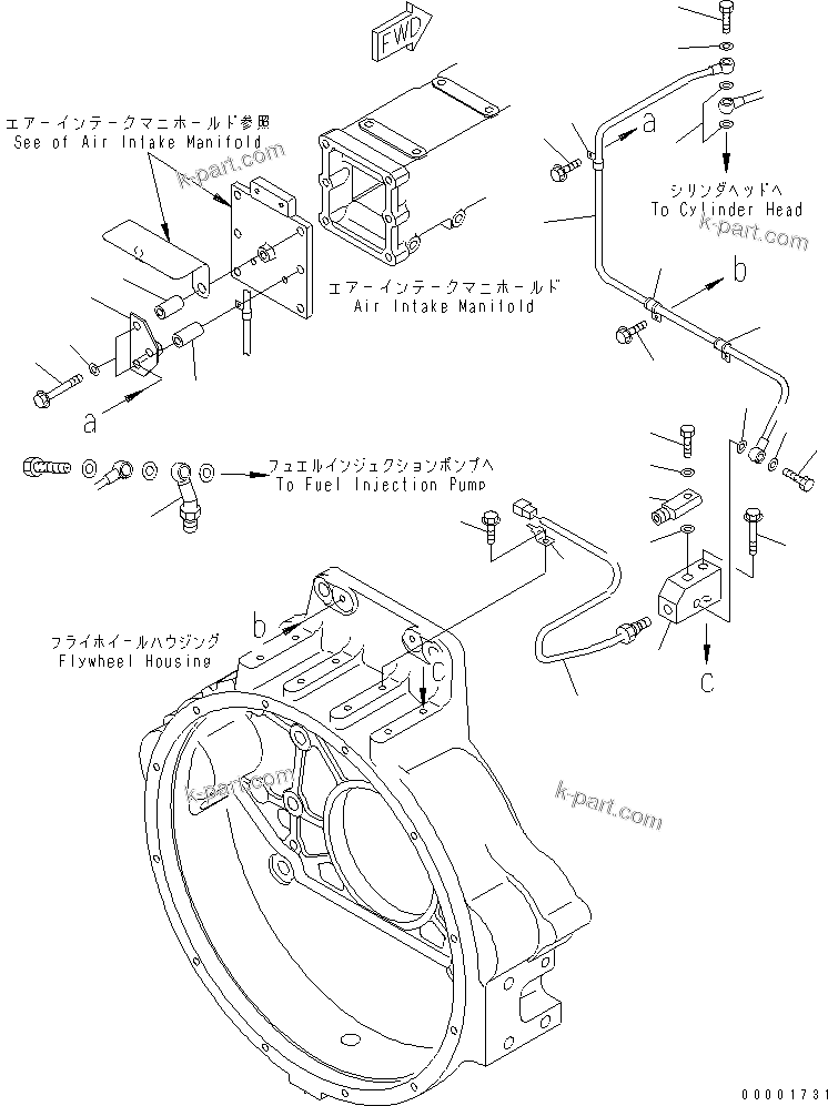 Komatsu parts book diagram for SAA6D140E-3J-1 S/N 111534-UP: FUEL RETURN(#110003-)