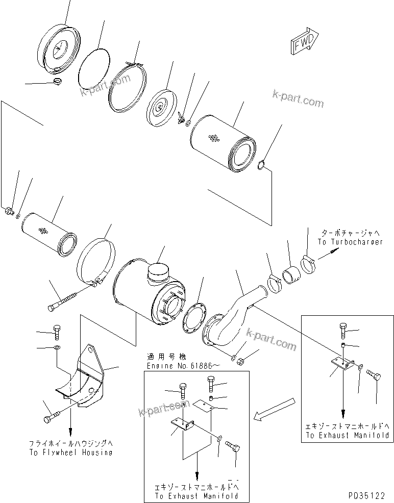 Komatsu parts book diagram for SAA6D125E-2B-8 S/N 60721-UP: AIR CLEANER