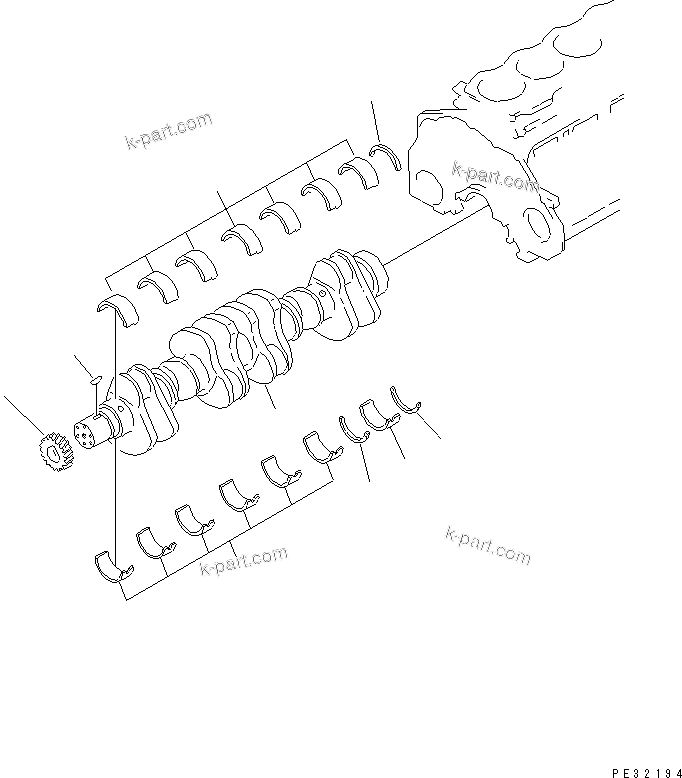 Komatsu parts book diagram for SAA6D125E-2B-8 S/N 60721-UP: CRANKSHAFT