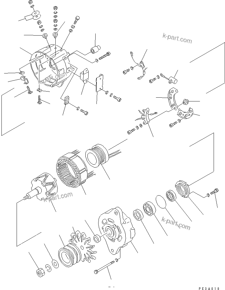 Komatsu parts book diagram for SAA6D125E-2B-8 S/N 60721-UP: ALTERNATOR (50A) (WITH NON HARDENING PULLEY) (INNER PARTS)(#63014-)