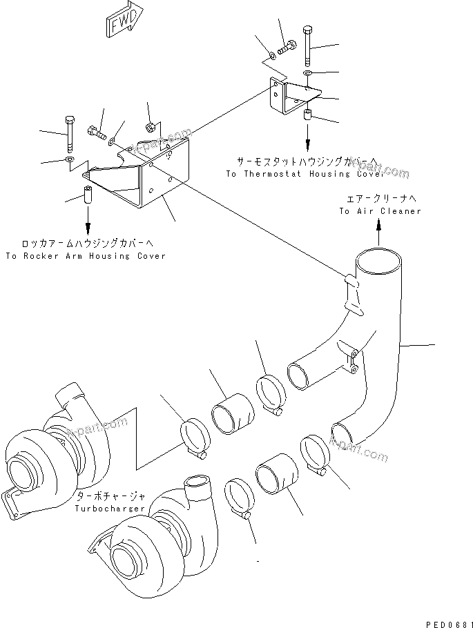 Komatsu parts book diagram for SAA6D170E-2A S/N 17389-UP: AIR CLEANER PIPING
