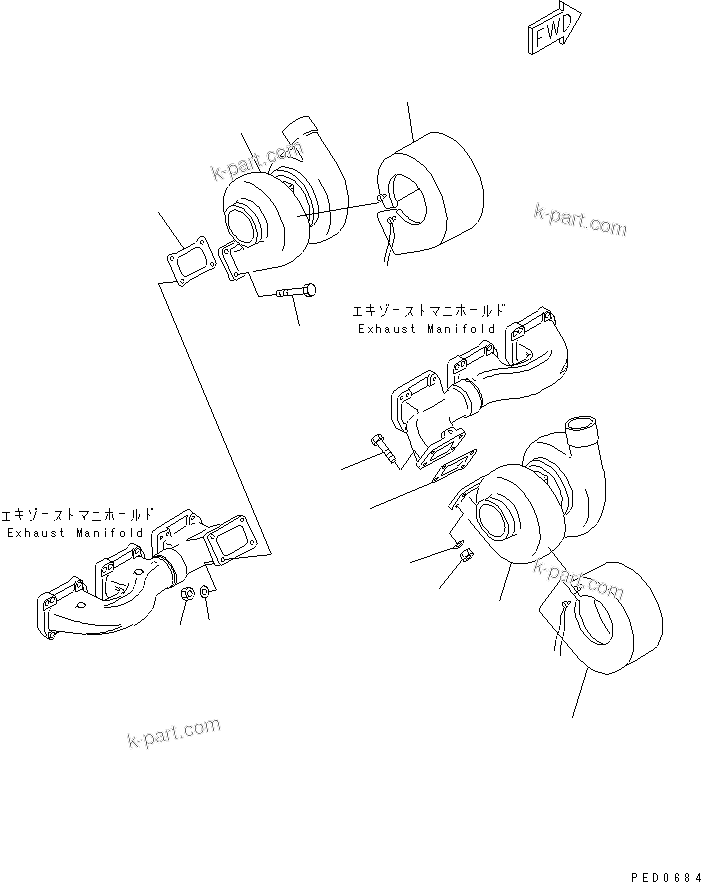 Komatsu parts book diagram for SAA6D170E-2A S/N 17389-UP: TURBOCHARGER MOUNTING(#17389-19205)