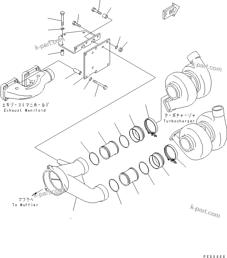 Komatsu parts book diagram for SAA6D170E-2A S/N 17389-UP: EXHAUST CONNECTOR