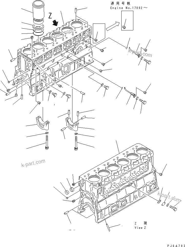 Komatsu parts book diagram for SAA6D170E-2A S/N 17389-UP: CYLINDER BLOCK(#17389-19324)