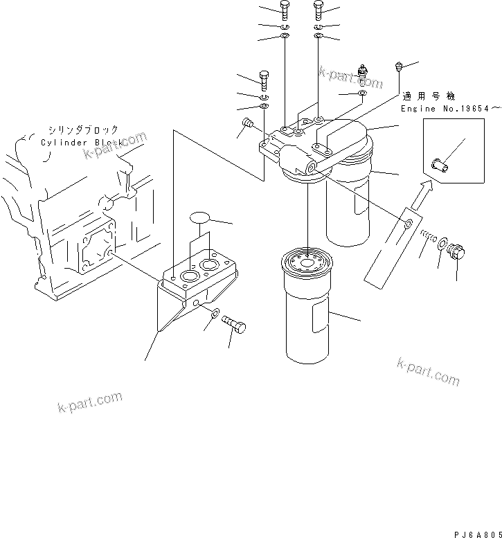 Komatsu parts book diagram for SAA6D170E-2A S/N 17389-UP: OIL FILTER(#18664-)