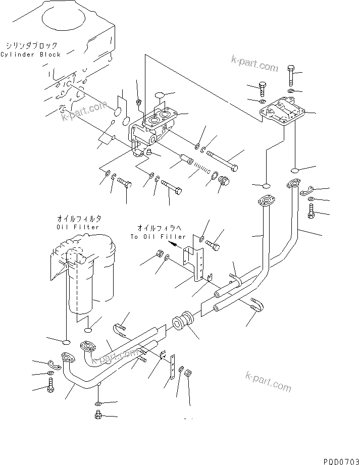 Komatsu parts book diagram for SAA6D170E-2A S/N 17389-UP: OIL FILTER PIPING(#17389-18663)