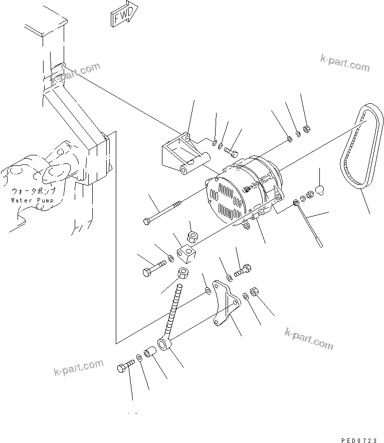 Komatsu parts book diagram for SAA6D170E-2A S/N 17389-UP: ALTERNATOR MOUNTING (50A)