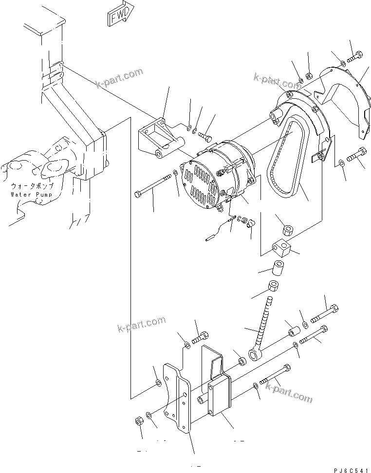 Komatsu parts book diagram for SAA6D170E-2A S/N 17389-UP: ALTERNATOR MOUNTING (50A) (WITH SAFETY COVER)(#20845-)