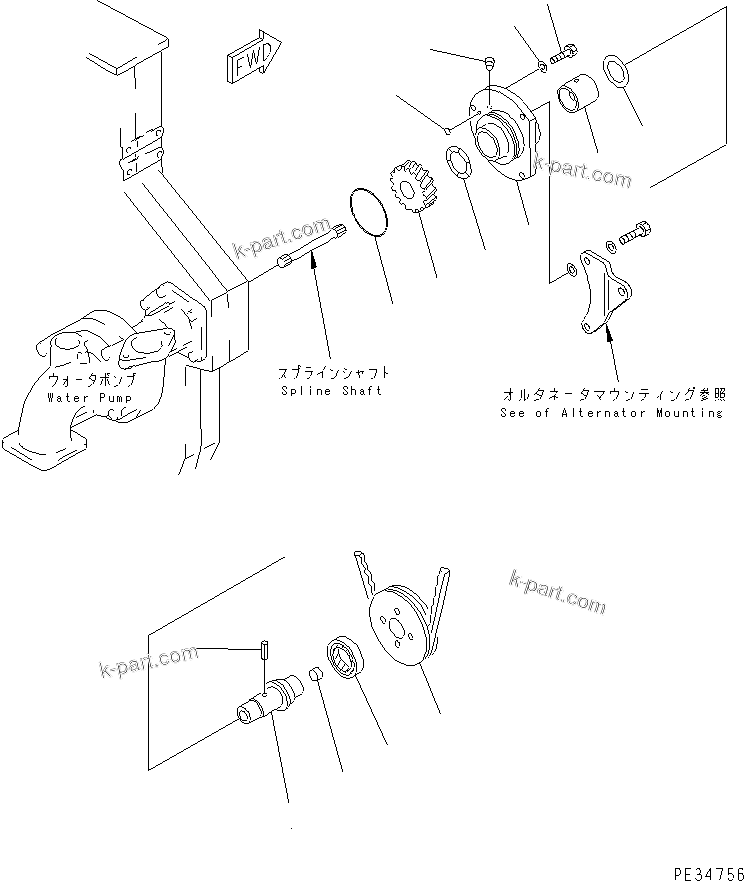 Komatsu parts book diagram for SAA6D170E-2A S/N 17389-UP: ALTERNATOR DRIVE