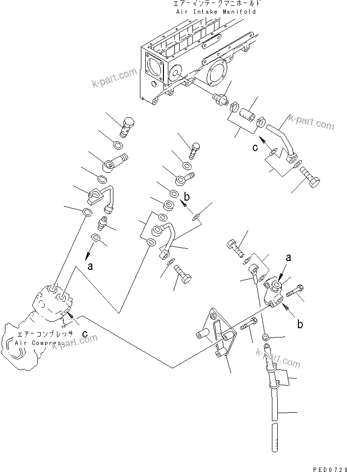 Komatsu parts book diagram for SAA6D170E-2A S/N 17389-UP: AIR COMPRESSOR PIPING