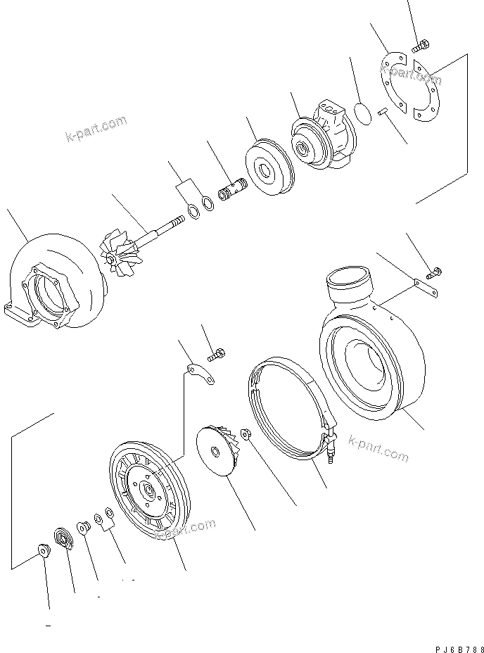 Komatsu parts book diagram for SAA6D140E-3G S/N 110003-UP: TURBOCHARGER (KTR110L-584E) (INNER PARTS)