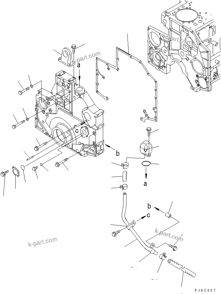 Komatsu parts book diagram for SAA6D140E-3G S/N 110003-UP: FRONT COVER MOUNTING AND BREATHER