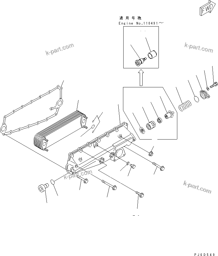 Komatsu parts book diagram for SAA6D140E-3G S/N 110003-UP: OIL COOLER