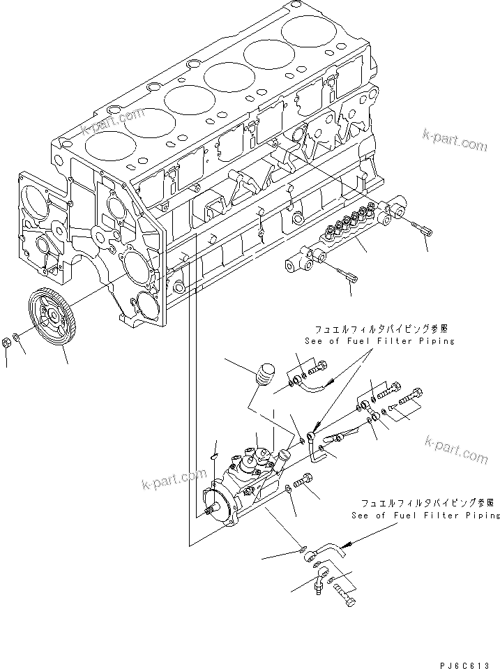 Komatsu parts book diagram for SAA6D140E-3G S/N 110003-UP: FUEL SUPPLY PUMP AND COMMON RAIL MOUNTING