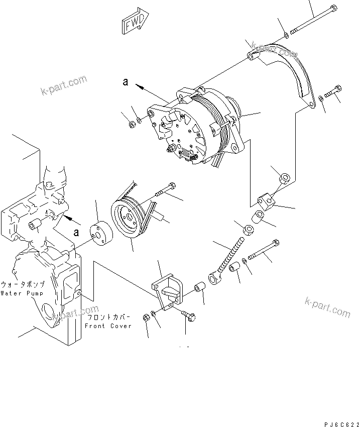 Komatsu parts book diagram for SAA6D140E-3G S/N 110003-UP: ALTERNATOR MOUNTING (90A)