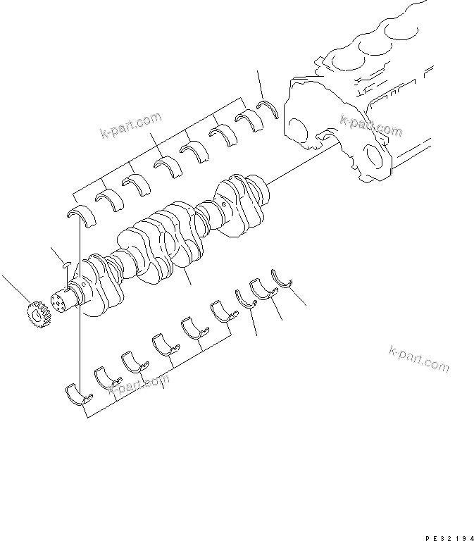 Komatsu parts book diagram for SAA6D125E-2C-8 S/N 60721-UP: CRANKSHAFT