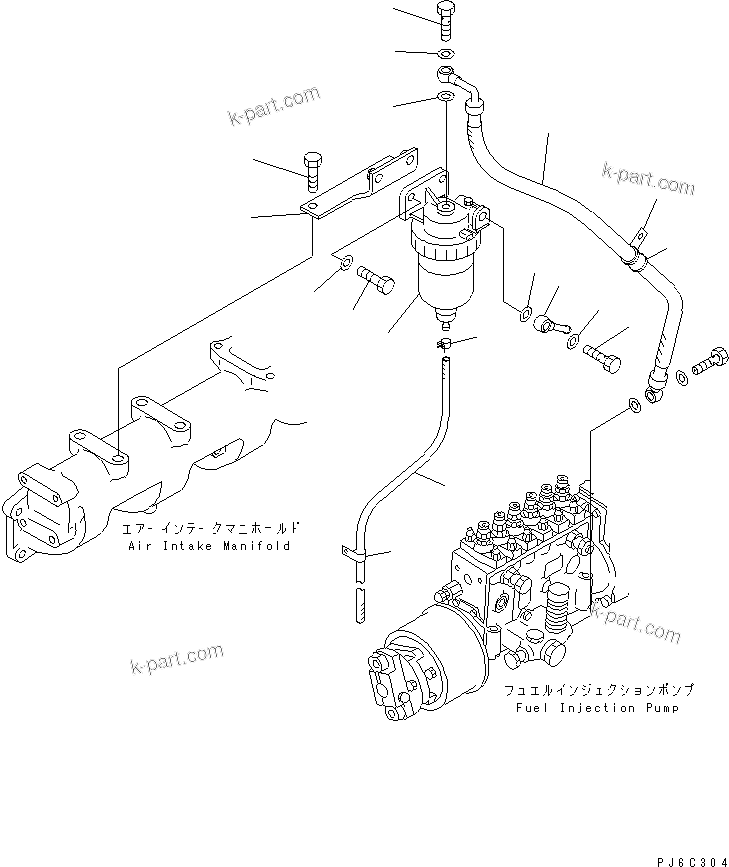 Komatsu parts book diagram for SAA6D125E-2C-8 S/N 60721-UP: WATER SEPARATOR AND PIPING(#210083-)
