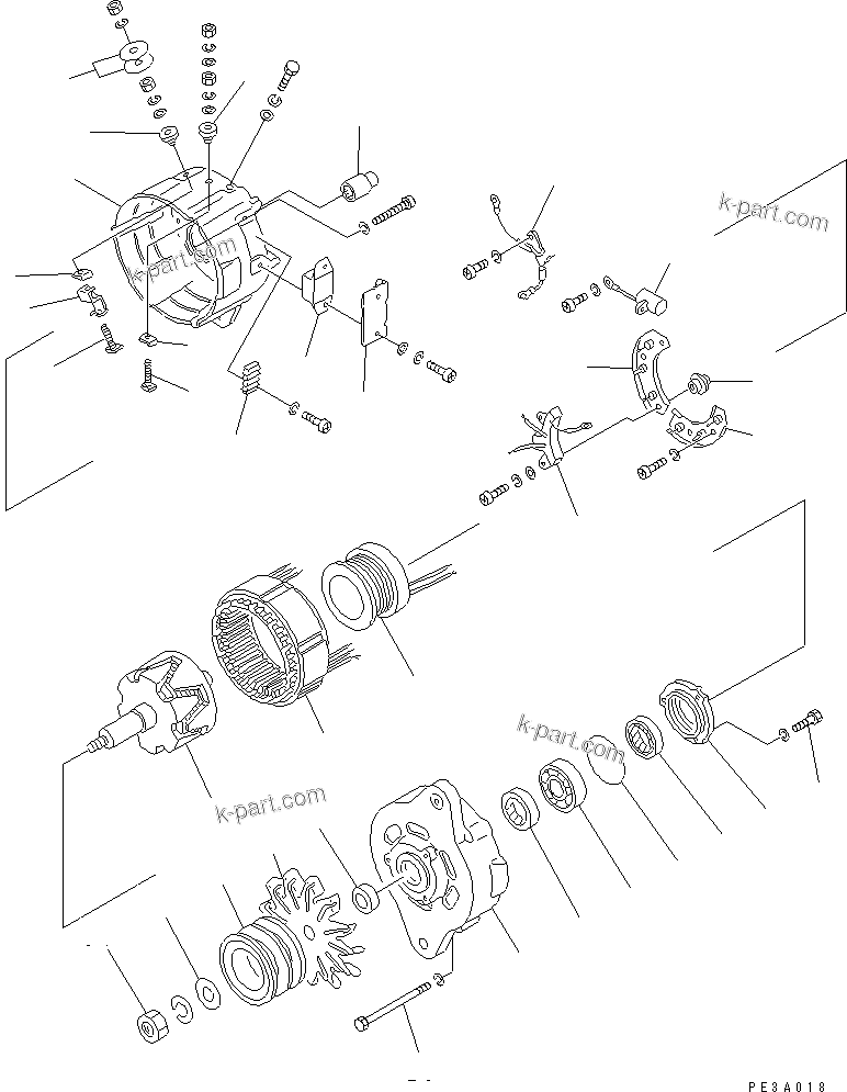 Komatsu parts book diagram for SAA6D125E-2C-8 S/N 60721-UP: ALTERNATOR (50A) (WITH NON HADENING PULLEY) (INNER PARTS)(#63014-)