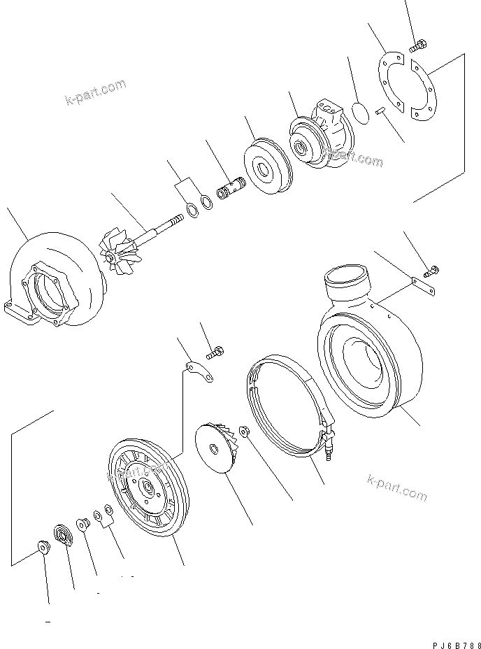 Komatsu parts book diagram for SAA6D140E-3N-8 S/N 110001-UP: TURBOCHARGER (KTR110L-584E) (INNER PARTS)(#110003-)