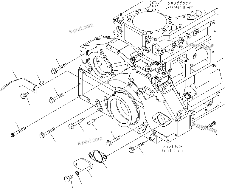Komatsu parts book diagram for SAA6D125E-5F S/N 560001-UP: FRONT COVER ACCESSORY (MOUNTING BOLT AND POINTER)(#560004-)