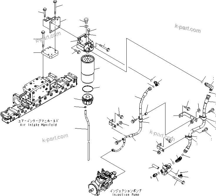 Komatsu parts book diagram for SAA6D125E-5F S/N 560001-UP: FUEL PRE-FILTER AND PIPING (THREAD 1-1/4)(#560004-)