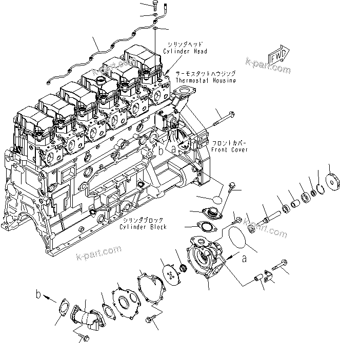 Komatsu parts book diagram for SAA6D125E-5F S/N 560001-UP: WATER PUMP MOUNTING AND AIR VENT(#560004-)
