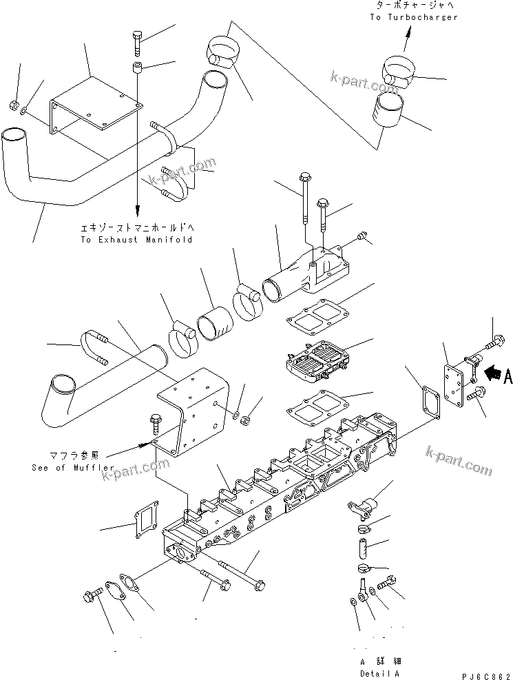 Komatsu parts book diagram for SAA6D125E-3A-8M S/N 310001-UP: AIR INTAKE MANIFOLD AND CONNECTION