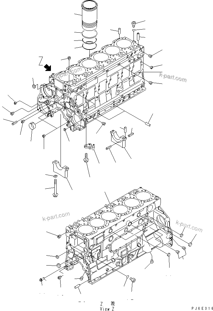 Komatsu parts book diagram for SAA6D125E-3A-8M S/N 310001-UP: CYLINDER BLOCK