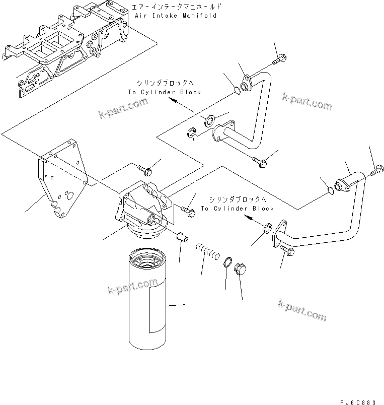 Komatsu parts book diagram for SAA6D125E-3A-8M S/N 310001-UP: OIL FILTER AND PIPING