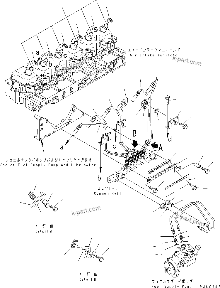 Komatsu parts book diagram for SAA6D125E-3A-8M S/N 310001-UP: FUEL PIPING