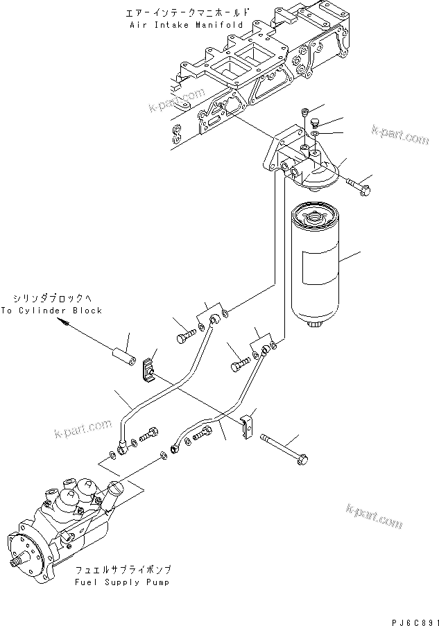 Komatsu parts book diagram for SAA6D125E-3A-8M S/N 310001-UP: FUEL FILTER AND MOUNTING