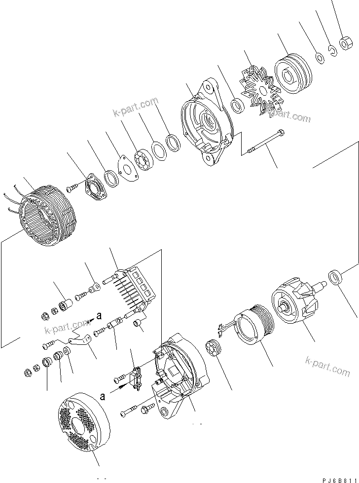 Komatsu parts book diagram for SAA6D125E-3A-8M S/N 310001-UP: ALTERNATOR (50A) (INNER PARTS)