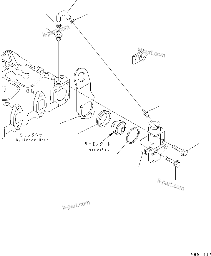 Komatsu parts book diagram for SAA6D102E-2FF-8 S/N 26274903-UP: THERMOSTAT HOUSING