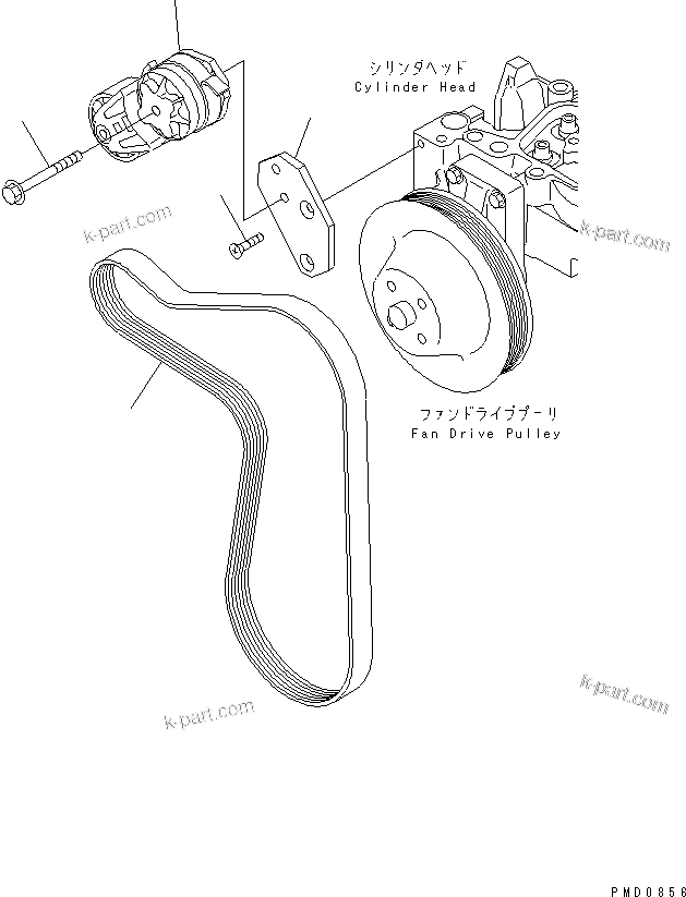 Komatsu parts book diagram for SAA6D102E-2FF-8 S/N 26274903-UP: BELT TENSIONER (FOR 35A SHIELD ALTERNATOR AND HIGH SPEED FAN)(#26287717-)