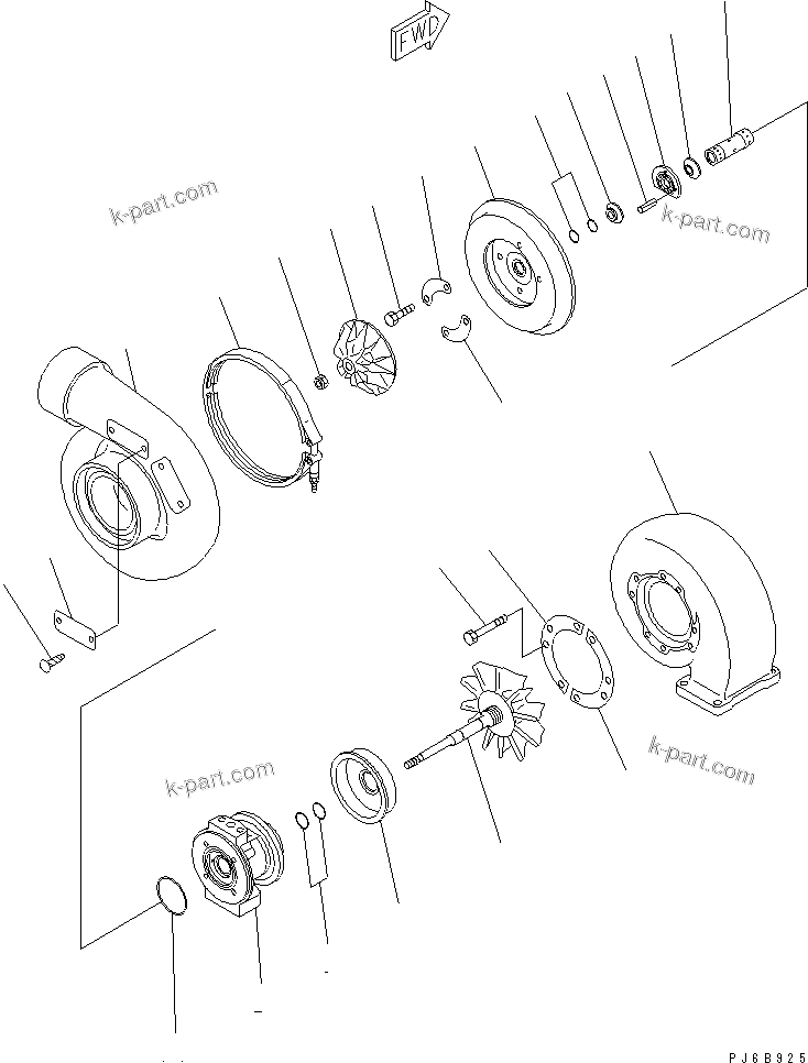 Komatsu parts book diagram for SAA6D170E-3BC-8C S/N 310001-UP: TURBOCHARGER (KTR110L-997A) (INNER PARTS)(#310005-)