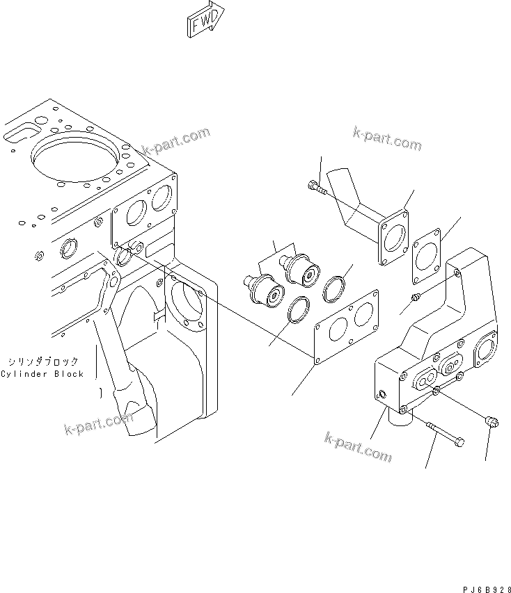 Komatsu parts book diagram for SAA6D170E-3BC-8C S/N 310001-UP: THERMOSTAT HOUSING(#310005-)