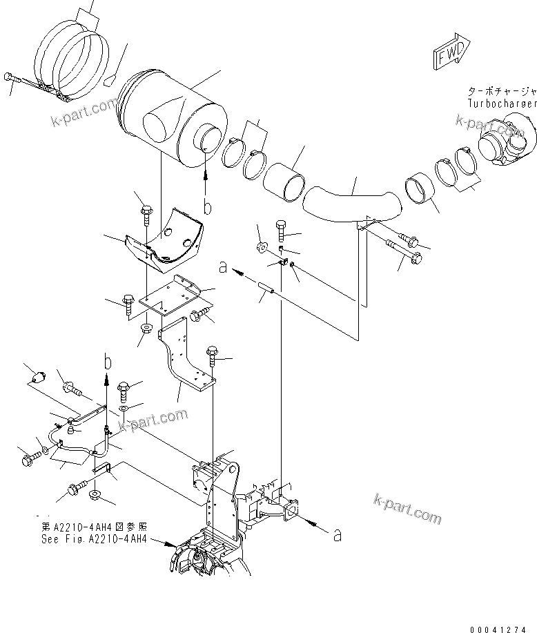 Komatsu parts book diagram for SAA6D140E-5F-03 S/N 530001-UP: AIR CLEANER MOUNTING AND AIR CONNECTION(#530043-)