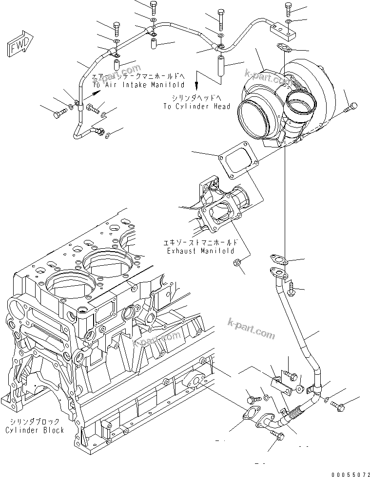 Komatsu parts book diagram for SAA6D140E-5F-03 S/N 530001-UP: TURBOCHARGER MOUNTING AND LUBRICATOR(#530043-)