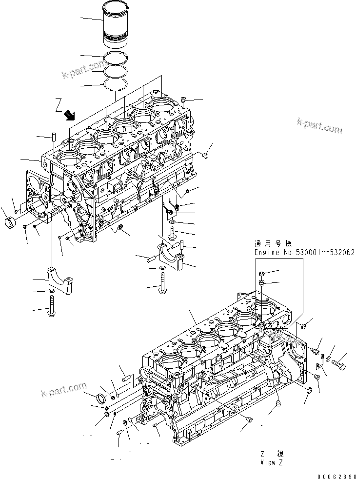 Komatsu parts book diagram for SAA6D140E-5F-03 S/N 530001-UP: CYLINDER BLOCK