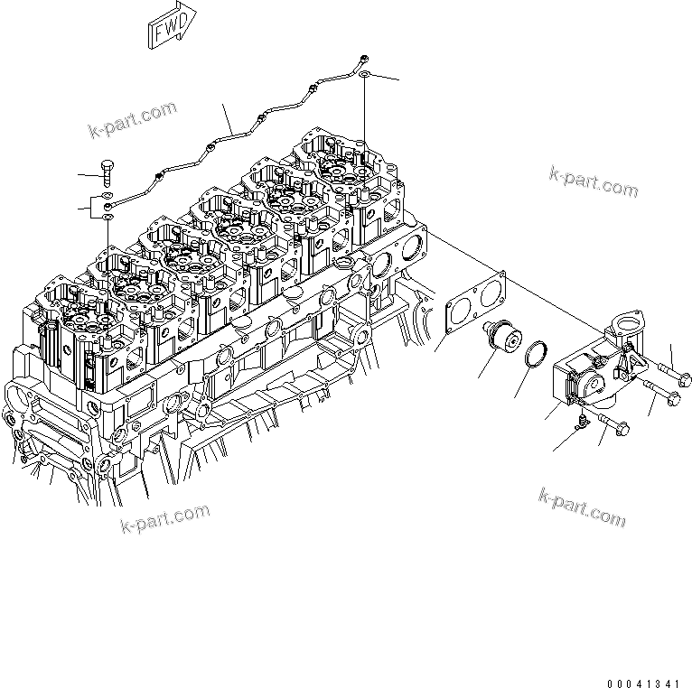 Komatsu parts book diagram for SAA6D140E-5F-03 S/N 530001-UP: THERMOSTAT AND AIR VENT(#530043-535715)
