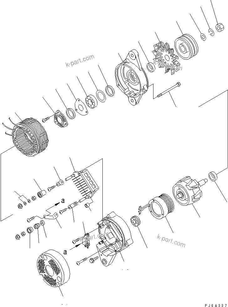 Komatsu parts book diagram for SAA6D140E-5F-03 S/N 530001-UP: ALTERNATOR (FOR 50A AND 60A ALTERNATOR) (INNER PARTS)(#530001-535878)