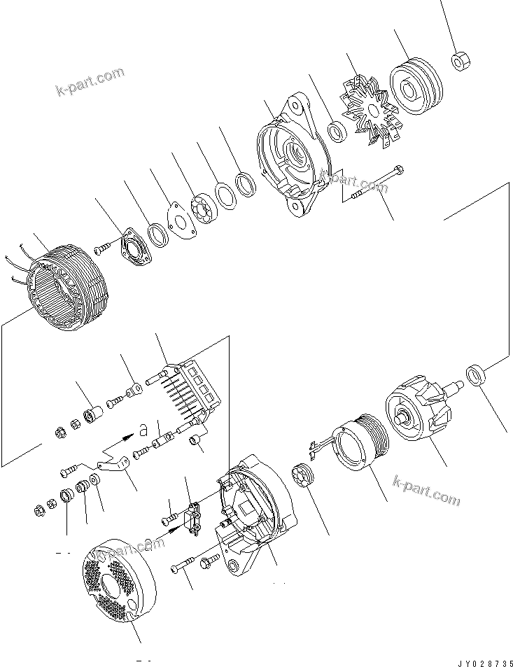 Komatsu parts book diagram for SAA6D140E-5F-03 S/N 530001-UP: ALTERNATOR (FOR 60A ALTERNATOR) (INNER PARTS)(#540201-)
