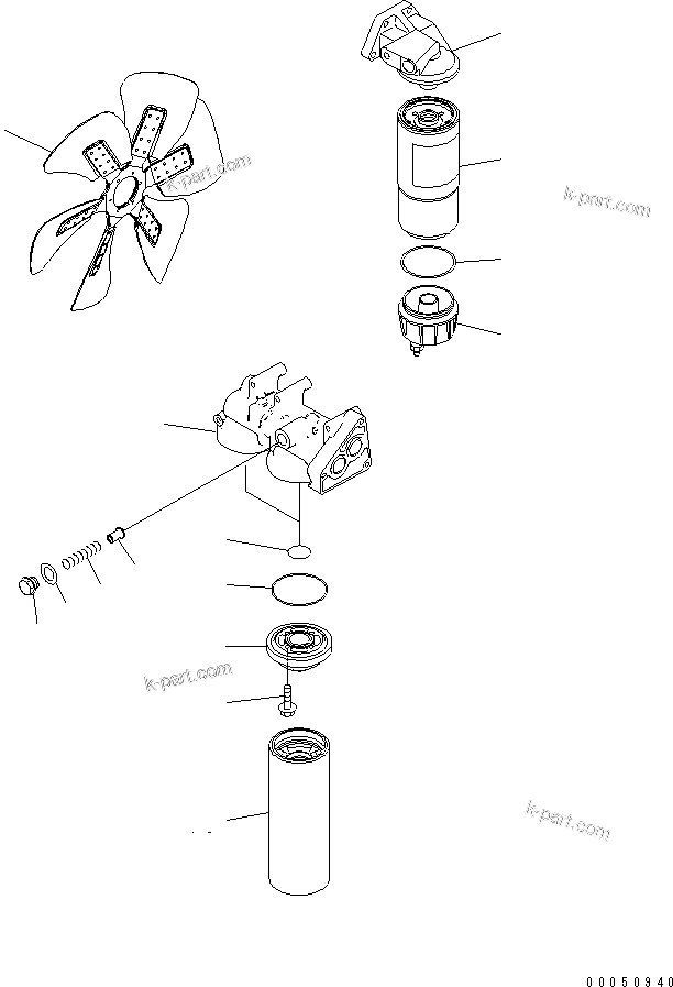 Komatsu parts book diagram for SAA6D140E-5F-03 S/N 530001-UP: COOLING FAN AND OIL FILTER(#530043-)