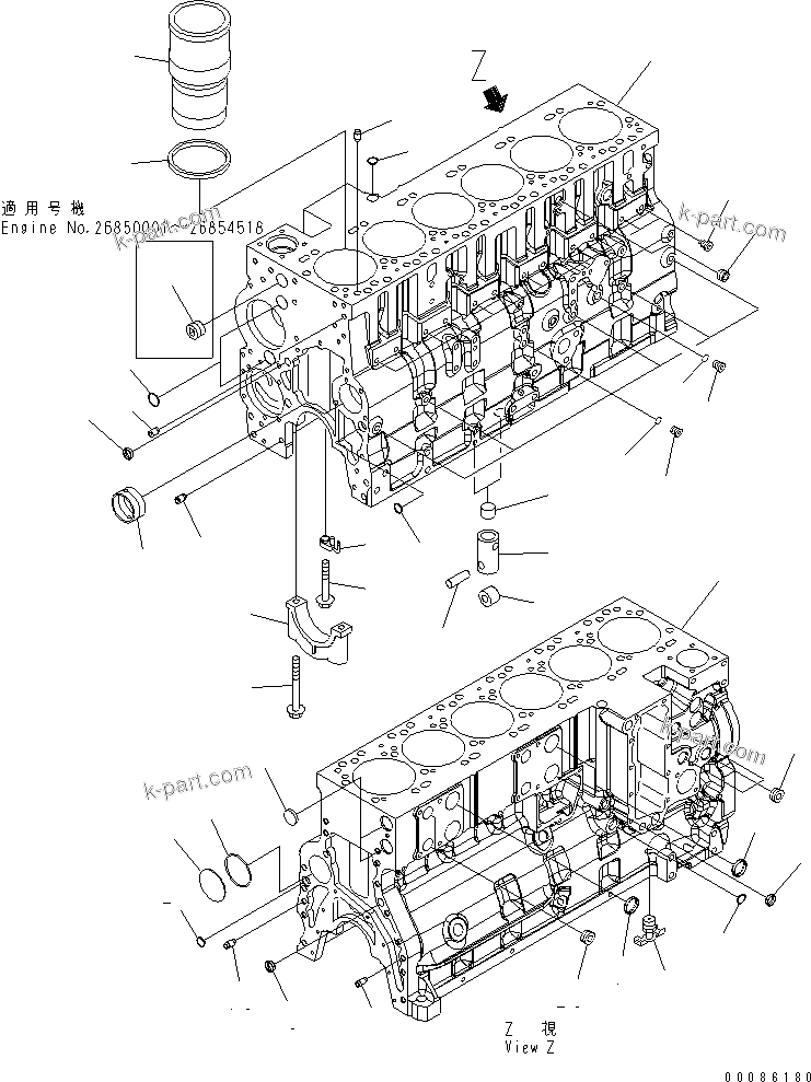 Komatsu parts book diagram for SAA6D114E-3B-WT S/N 26850001-UP: CYLINDER BLOCK