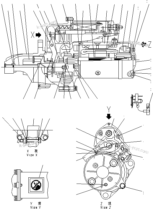 Komatsu parts book diagram for SAA6D114E-3B-WT S/N 26850001-UP: STARTING MOTOR (11KW) (INNER PARTS)
