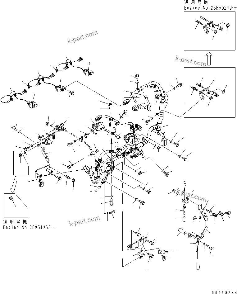 Komatsu parts book diagram for SAA6D114E-3B-WT S/N 26850001-UP: ENGINE CONTROL WIRING HARNESS(#26850005-)